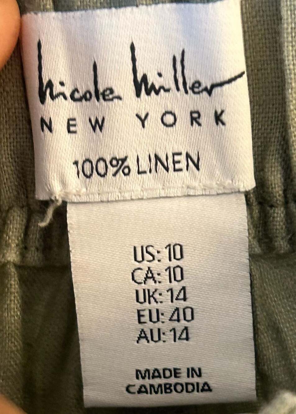 Nicole Miller New York Sage Green 100% Linen Pleated Wide-Leg Pants - Picture 3 of 9